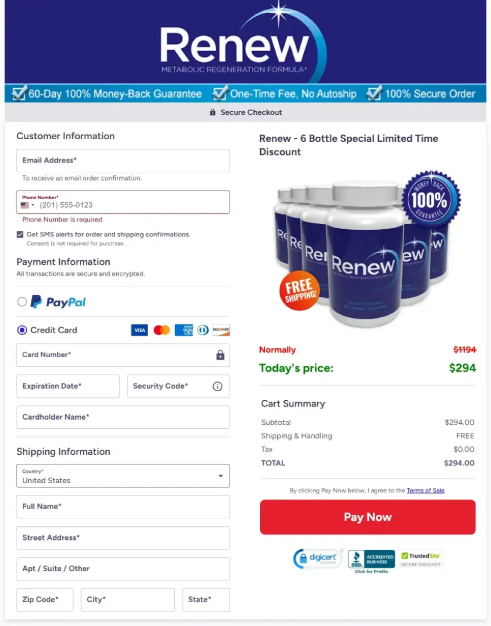 Renew supplement secure checkout and payment security